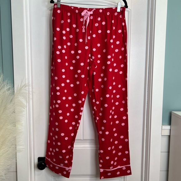 Kate Spade 3 Piece Flannel Red & Pink Polka Dot Pajama Set. Size Large. NWT. - Picture 5 of 14